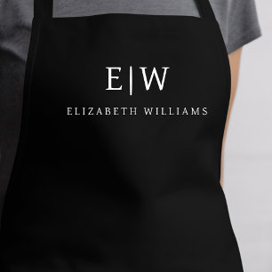 Zwart Elegant Modern Minimalistisch Monogram Naam Schort