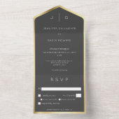 Zwart Elegant modern monogram All In One Uitnodiging (Binnen)