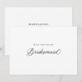 Zwart Elegant Modern Script bruidsmeisje voorstel Kaart (Voorkant / Achterkant)