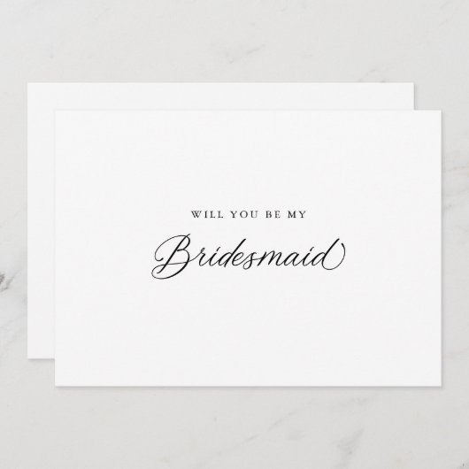 Zwart Elegant Modern Script bruidsmeisje voorstel Kaart (Voorkant / Achterkant)
