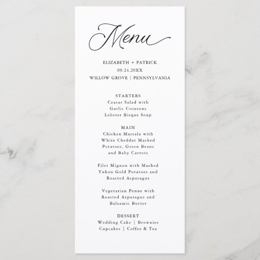Zwart Elegant Modern Script Kalligrafie Menu (Voorkant)