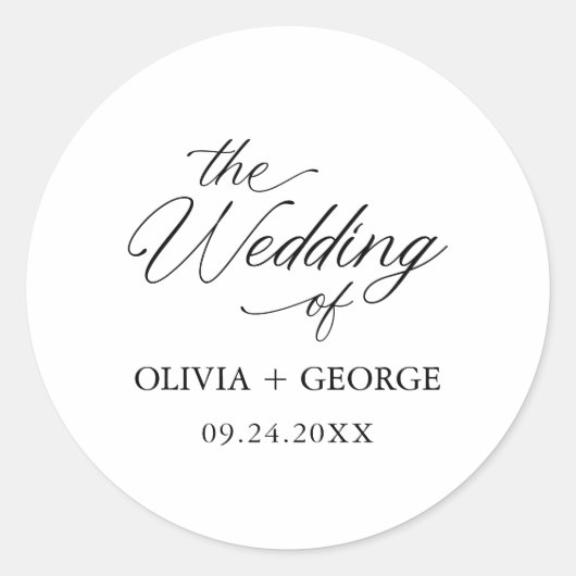 Zwart Elegant Modern Script Kalligrafie Ronde Sticker (Voorkant)