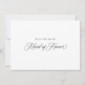 Zwart Elegant Modern Script Maid of Honor Voorstel Kaart (Voorkant)