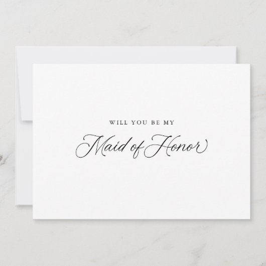 Zwart Elegant Modern Script Maid of Honor Voorstel Kaart (Voorkant)