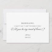 Zwart Elegant Modern Script Maid of Honor Voorstel Kaart (Achterkant)