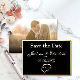 Zwart Elegant Moderne Foto Huwelijk Save the Date Folie Uitnodiging