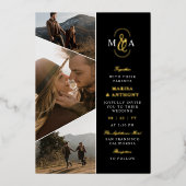 Zwart Elegant Monogram Asymmetrische Foto's Bruilo Folie Uitnodiging (Voorkant)