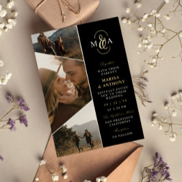 Zwart Elegant Monogram Asymmetrische Foto's Bruilo Folie Uitnodiging
