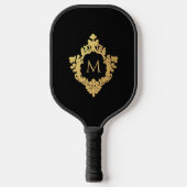Zwart Elegant Monogram in  Faux Gold Crest Pickleball Paddle (Voorkant)