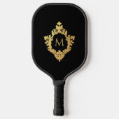 Zwart Elegant Monogram in  Faux Gold Crest Pickleball Paddle (Achterkant)