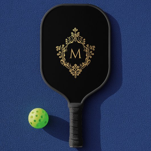 Zwart Elegant Monogram in  Faux Gold Crest Pickleball Paddle