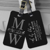 Zwart Elegant Monogram Naam Bagagelabel
