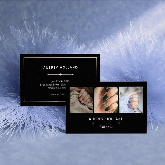 Zwart Elegant Nail Artist Fotocollage Visitekaartje