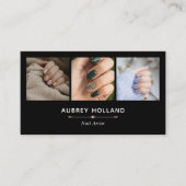 Zwart Elegant Nail Artist Fotocollage Visitekaartje (Voorkant)