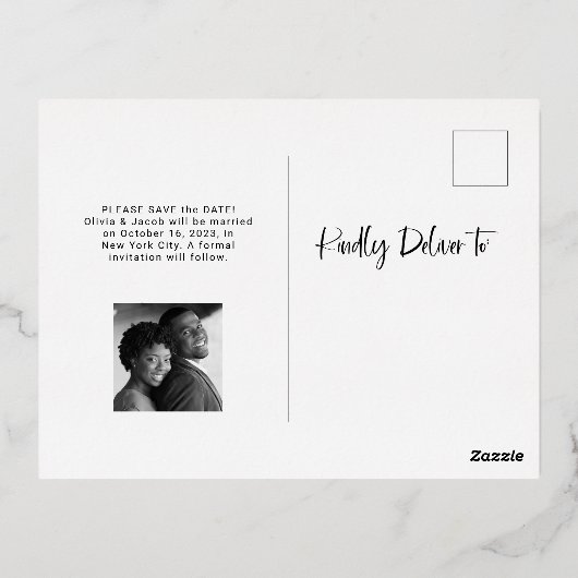 Zwart | Elegant Photo Save the Date Roos Gold Folie Uitnodiging Briefkaart (Achterkant)