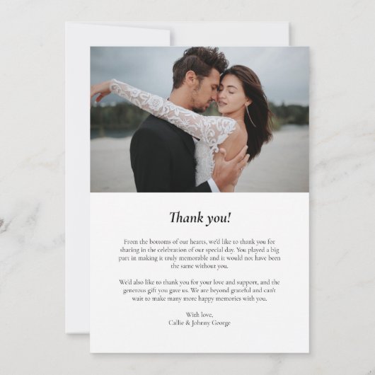 Zwart Elegant Pijl Bruiloft Fotocollage Bedankkaart (Achterkant)