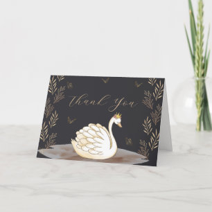 Zwart Elegant Princess Swan Butterfly Baby shower Bedankkaart