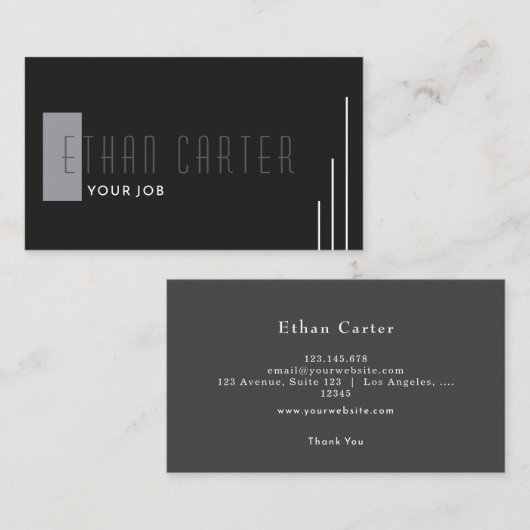 Zwart Elegant Professioneel Monogram Visitekaartje (Voorkant / Achterkant)