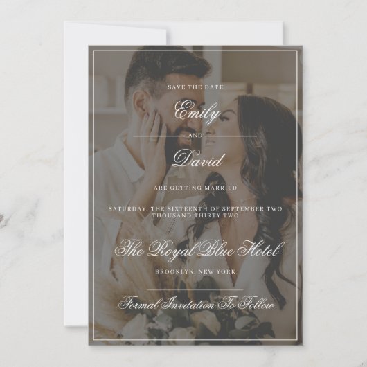 Zwart Elegant QR Code Foto Overlay Save The Date (Voorkant)