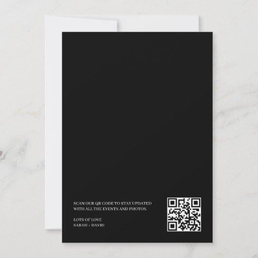 Zwart Elegant QR Code Foto Overlay Save The Date (Achterkant)