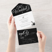 Zwart Elegant Romantische Kalligrafie De bruiloft All In One Uitnodiging (Afscheurbaar)