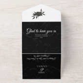 Zwart Elegant Romantische Kalligrafie De bruiloft All In One Uitnodiging (Buitenkant)