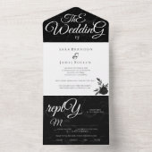 Zwart Elegant Romantische Kalligrafie De bruiloft All In One Uitnodiging (Binnen)