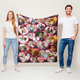 Zwart Elegant rood hart | Familie fotocollage Fleece Deken