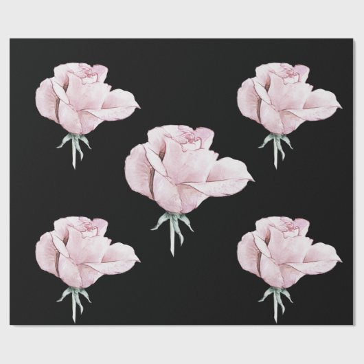 Zwart elegant roze Roos Waterverf ompakken papier (Vlak)