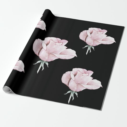 Zwart elegant roze Roos Waterverf ompakken papier (Uitgerold)