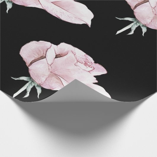 Zwart elegant roze Roos Waterverf ompakken papier (Hoek)