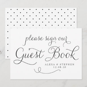 Zwart elegant schrift gast boek trouw bord kaart