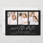 Zwart Elegant Script 3 Fotocollage Opslaan Datum Magnetische Uitnodiging (Voorkant)