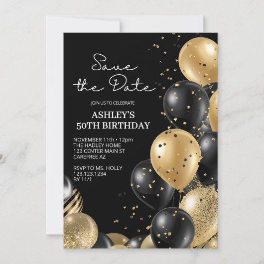 Zwart Elegant Script 50e verjaardag Kaart (Voorkant)