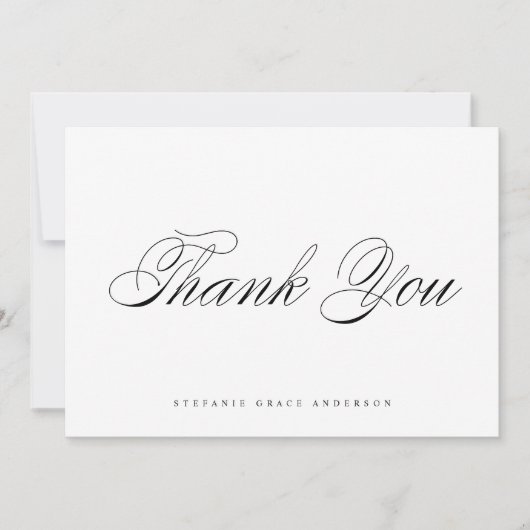 Zwart Elegant Script Afstuderen Bedankkaart (Voorkant)