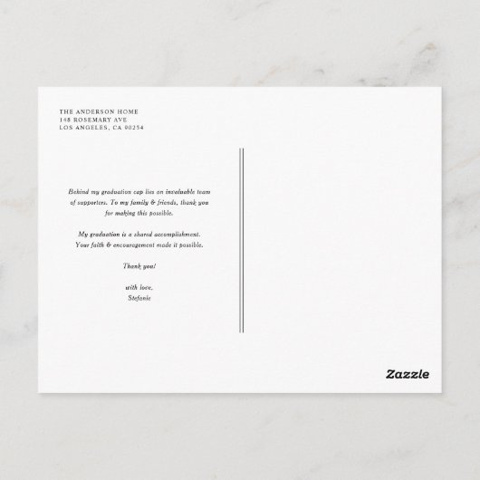 Zwart Elegant Script Afstuderen Dank u Briefkaart (Achterkant)