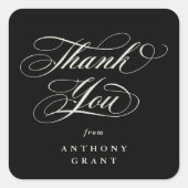 Zwart Elegant Script Afstuderen Dank u Vierkante Sticker (Voorkant)
