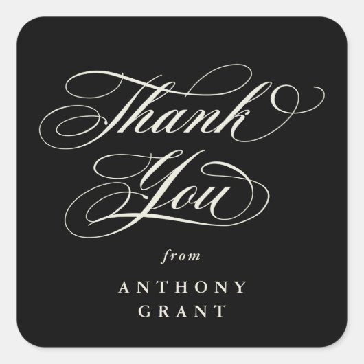 Zwart Elegant Script Afstuderen Dank u Vierkante Sticker (Voorkant)