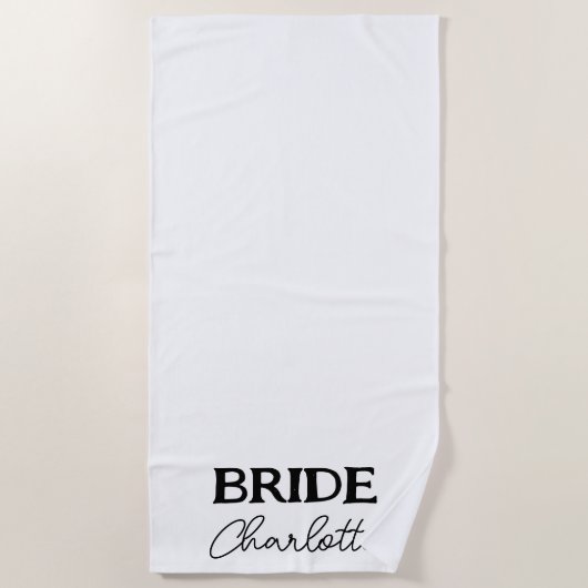 Zwart Elegant Script Bride Wit Strandlaken (Voorkant)