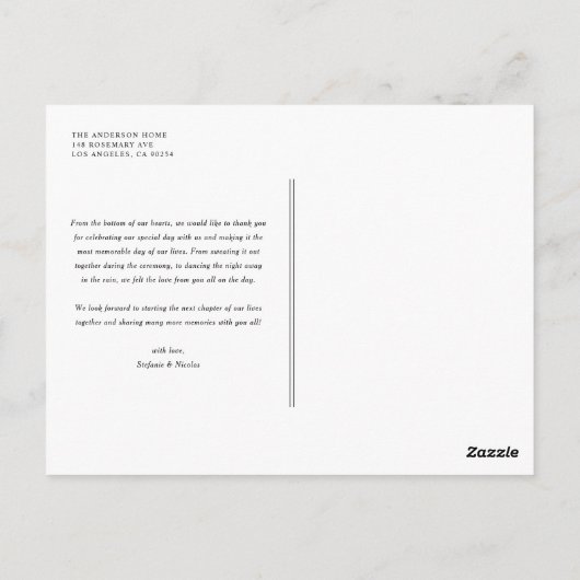 Zwart Elegant Script Bruiloft Dank u Briefkaart (Achterkant)