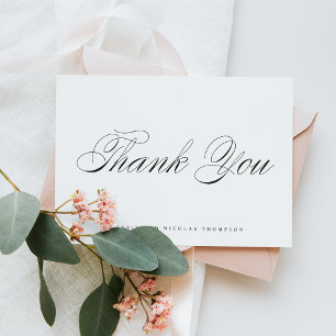 Zwart Elegant Script Bruiloft Dank u Briefkaart