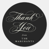 Zwart Elegant Script Bruiloft Dank u Ronde Sticker (Voorkant)