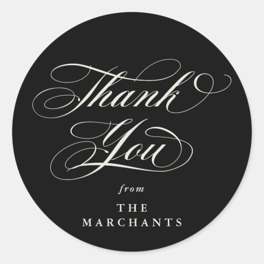 Zwart Elegant Script Bruiloft Dank u Ronde Sticker (Voorkant)
