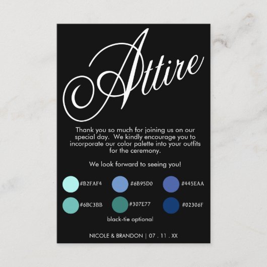 Zwart Elegant Script Bruiloft kleding Informatiekaartje (Voorkant)