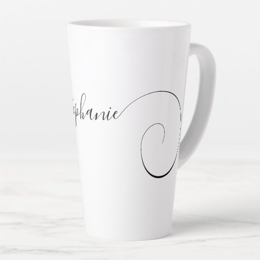 Zwart Elegant Script Curly Naam Latte Mok (Rechterhoek)