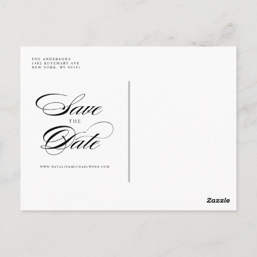 Zwart elegant script de datum opslaan briefkaart (Achterkant)