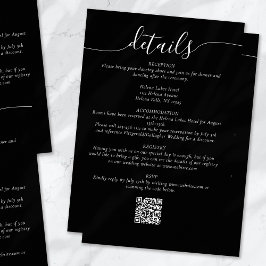 Zwart Elegant Script Eenvoudige bruiloft Details Informatiekaartje