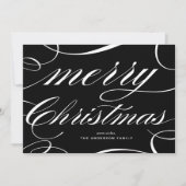 Zwart Elegant Script Flourish Merry Christmas Feestdagenkaart (Voorkant)