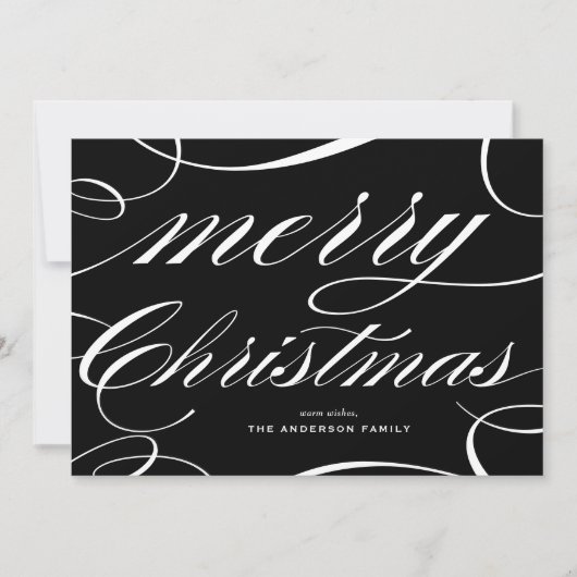 Zwart Elegant Script Flourish Merry Christmas Feestdagenkaart (Voorkant)
