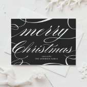 Zwart Elegant Script Flourish Merry Christmas Feestdagenkaart